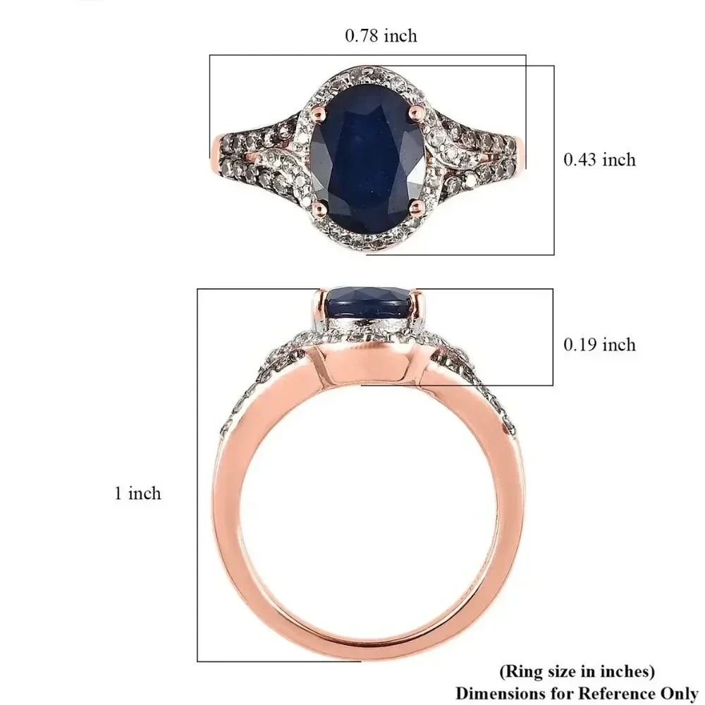 Natural Blue Sapphire & Natural White Zircon & Champagne Zircon Ring